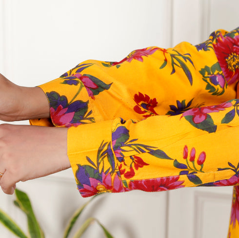 Yellow Floral  Shirt Style Co-ord Set